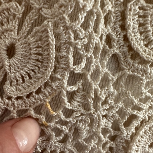 Vintage 1970s Hand Crocheted Open Knit Button Front Short Sleeve Cardigan Top M? - Picture 7 of 12